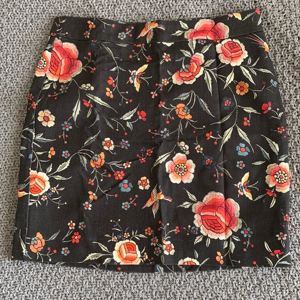 Promod Black Floral Mini Skirt with Red and Orange Roses